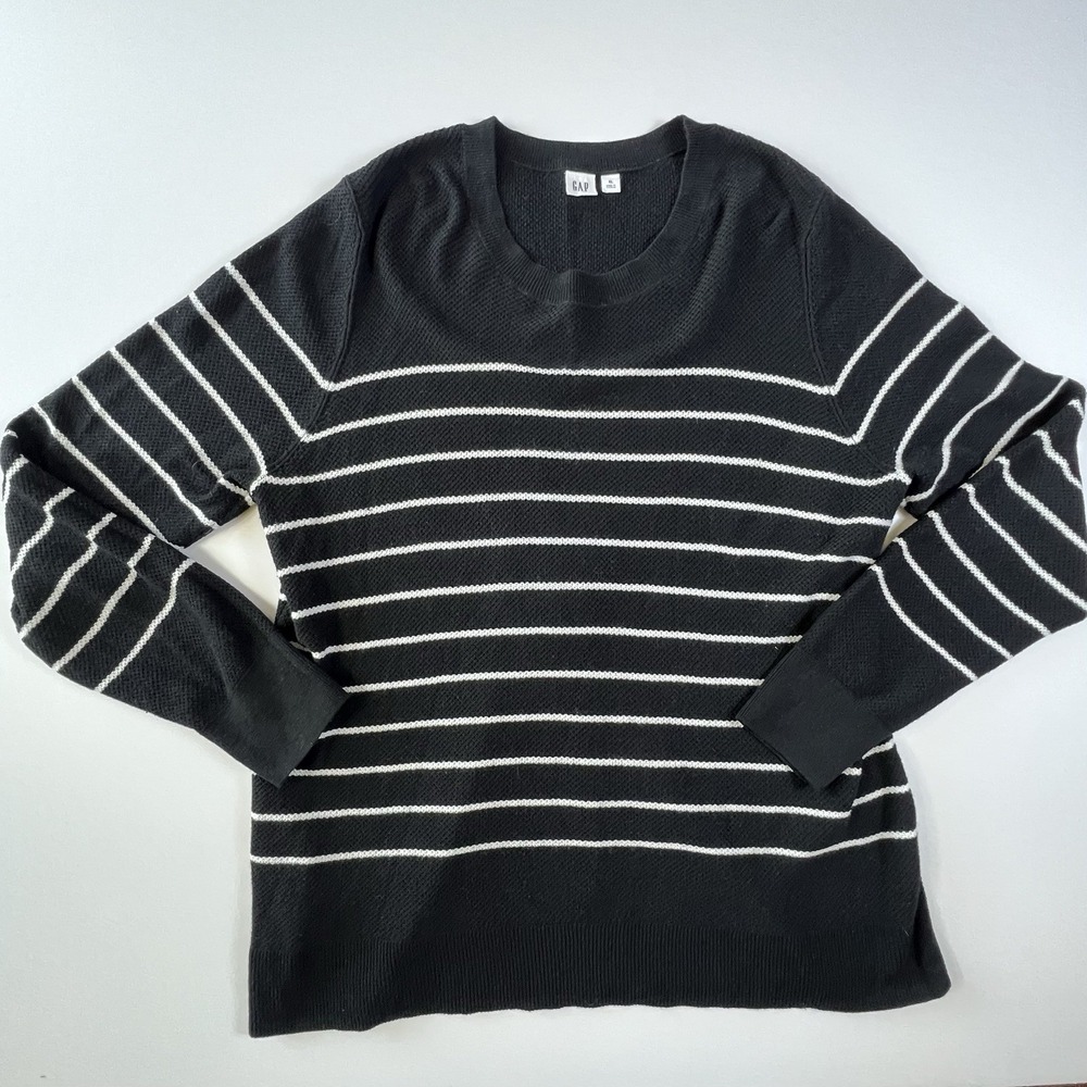 Gap Women's Black Nautical Striped Sweater Long Sleeve Scoop Neck‎